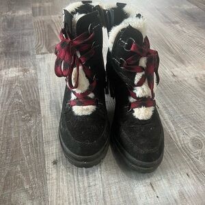 Black and Red Fur-Lined Boots